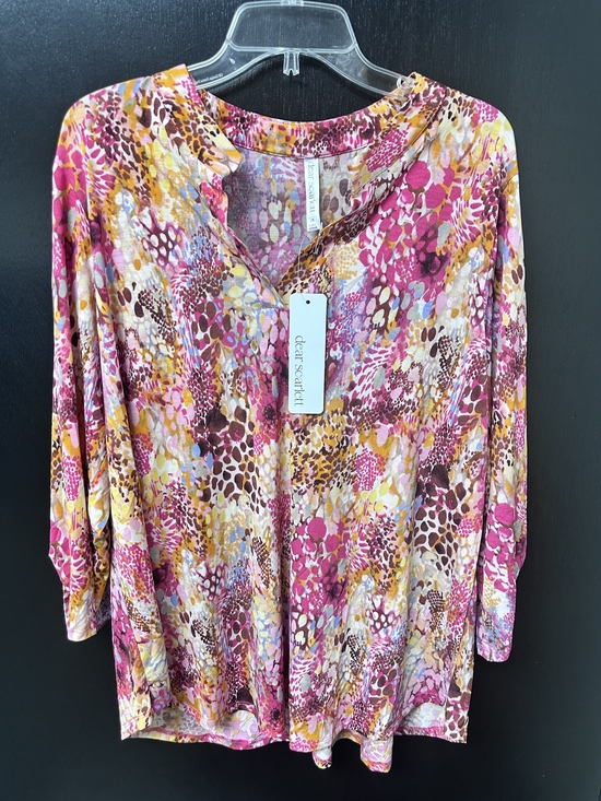 Dear Scarlett Tops - Clear Scarfel Pink Multi-Print Long Sleeve V-Neck Top In 3x